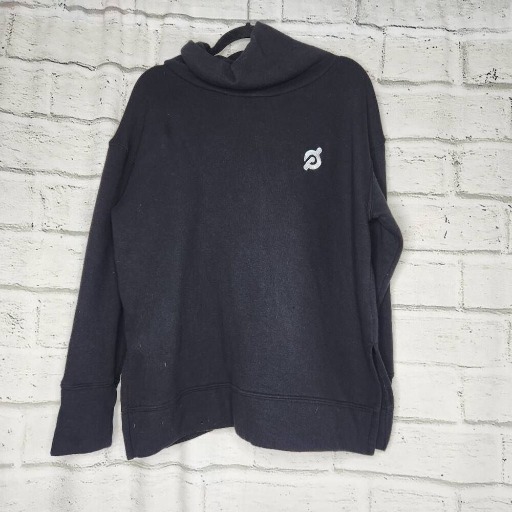 Peloton Womens Black Funnel Neck Fleece Long Sleeve Pullover Sweatshirt Large